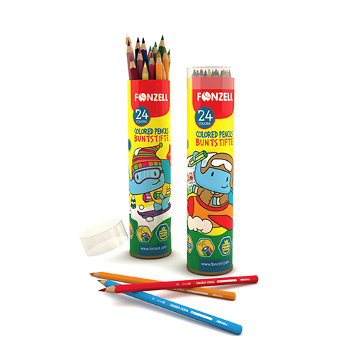 مداد رنگی 24 رنگ استوانه‌ای فلزی kids کارتون 48 عددی (برند فونزل)