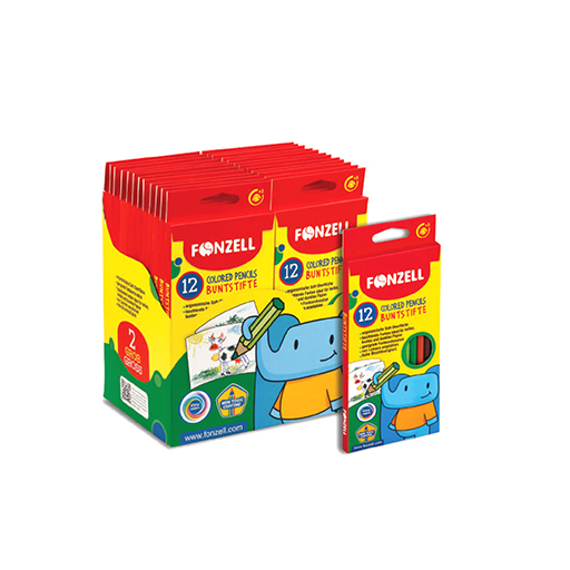 مداد رنگی 12 رنگ مقوایی kids  کارتون 144 عددی (برند فونزل)
