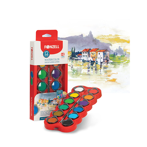 آبرنگ ۱۲ رنگ مدل school کارتون ۴۸ عددی (برند فونزل)