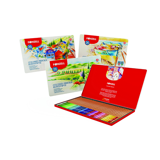 مداد رنگی ۳۶ رنگ جعبه فلزی مدل school کارتون ۳۶ عددی (برند فونزل)