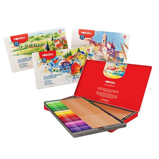 مداد رنگی ۷۲ رنگ جعبه فلزی مدل school کارتون ۱۶ عددی ۸۵۰۵۸۳ (برند فونزل)