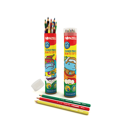 مداد رنگی ۱۲ رنگ استوانه‌ای فلزی kids کارتون ۹۶ عددی (برند فونزل)