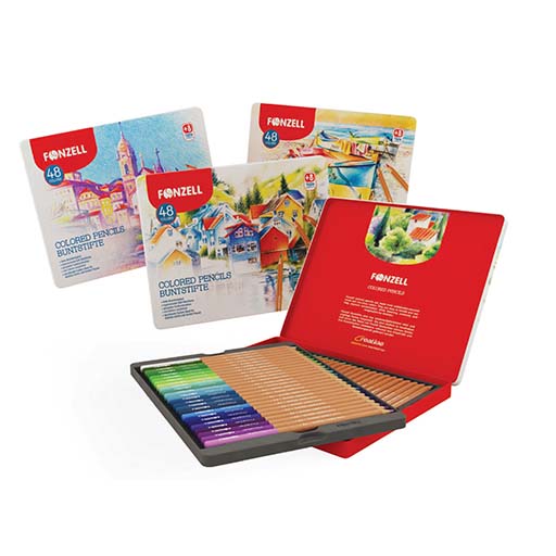 مداد رنگی 48 رنگ جعبه فلزی مدل school کارتون 24 عددی (برند فونزل)