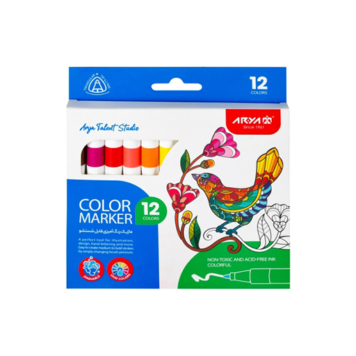 ماژیک قابل شست‌وشو 12 رنگ مقوایی9093 (برند آریا)