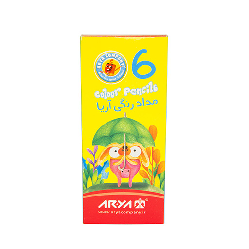 مداد رنگی ۶ رنگ کوتاه مقوایی (برند آریا)