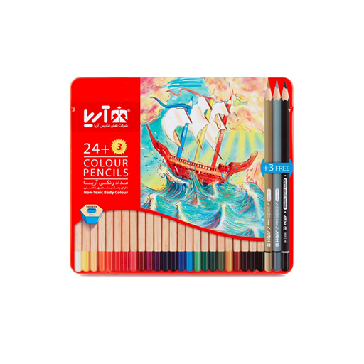 مداد رنگی 24+3 فلزی (برند آریا)