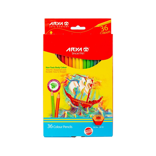 مداد رنگی 36 رنگ جعبه مقوایی (برند آریا)