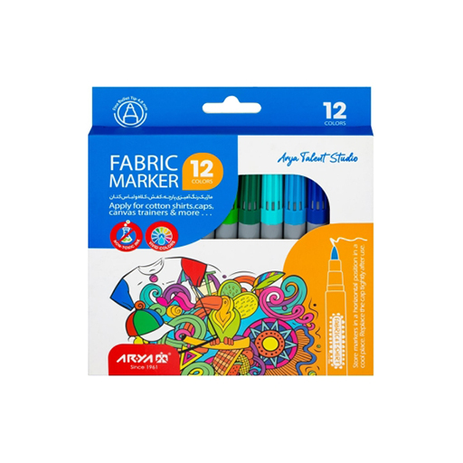 ماژیک پارچه و لباس 12 رنگ مقوایی 9090 (برند آریا)