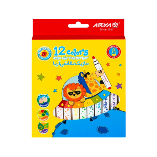 ماژیک نقاشی 12 رنگ چاپ دار مقوایی 9091 (برند آریا)